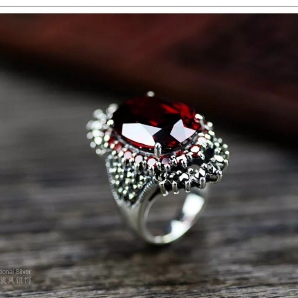 Sterling Silver Red Crystal CZ Ring - Picture 4 of 10